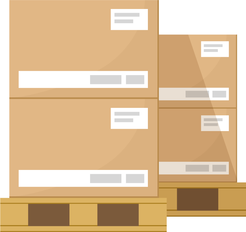 Cajas de cartón apiladas sobre palets listas para su transporte logístico